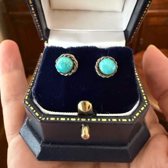 Natural Arizona Turquoise Solid Sterling Silver Stud Earrings - Picture 9 of 9